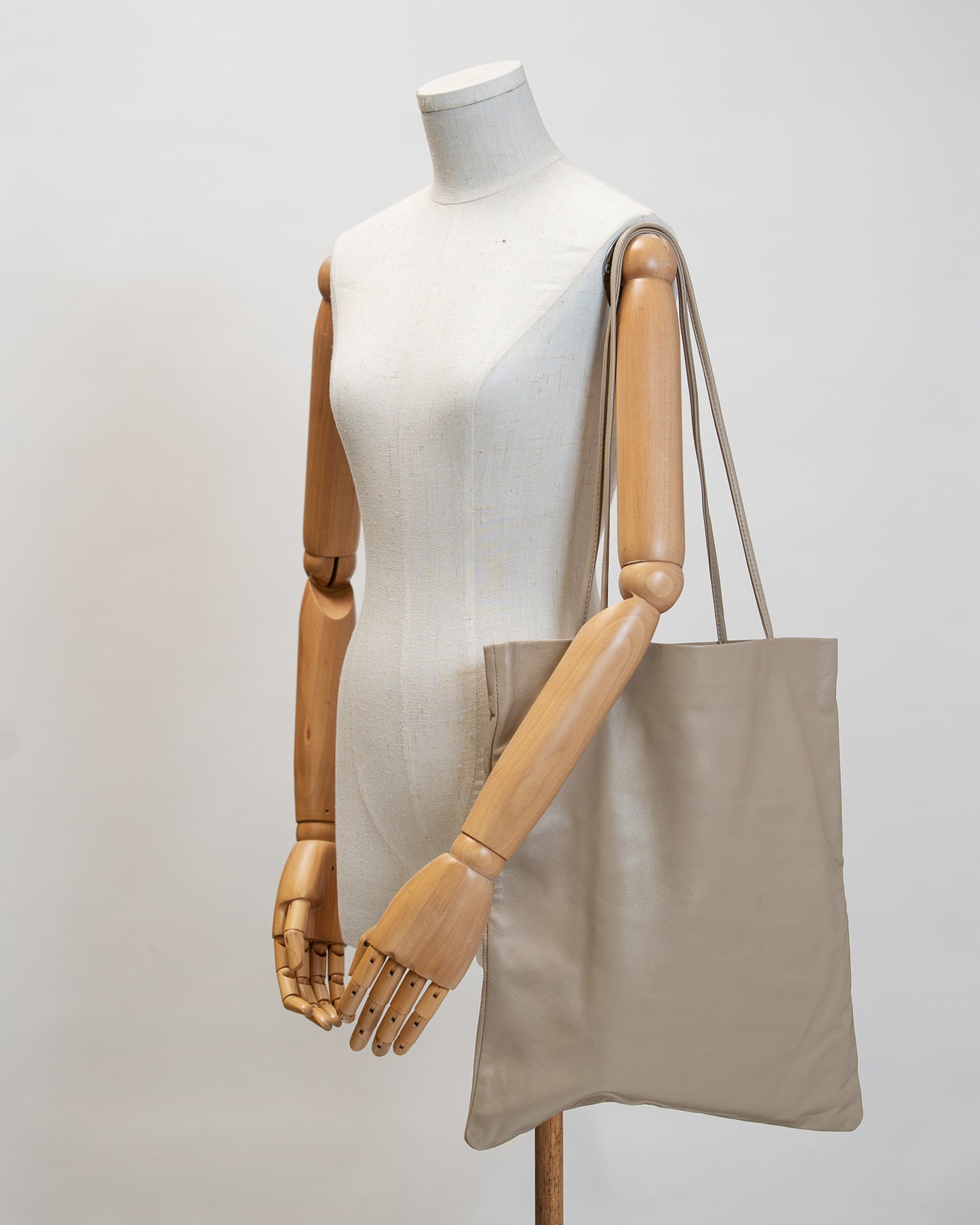 Taupe Slim Lamb Sak Woven Shoulder Bag