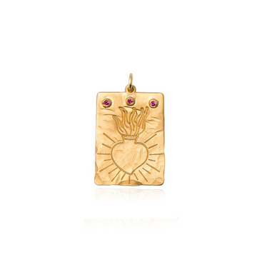 Holly Flaming Heart Charm Gold Vermeil, Red