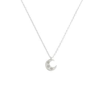 Three Stone Moon Necklace - Silver Plated