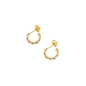 Pearl And Purple CZ Hoops - Gold