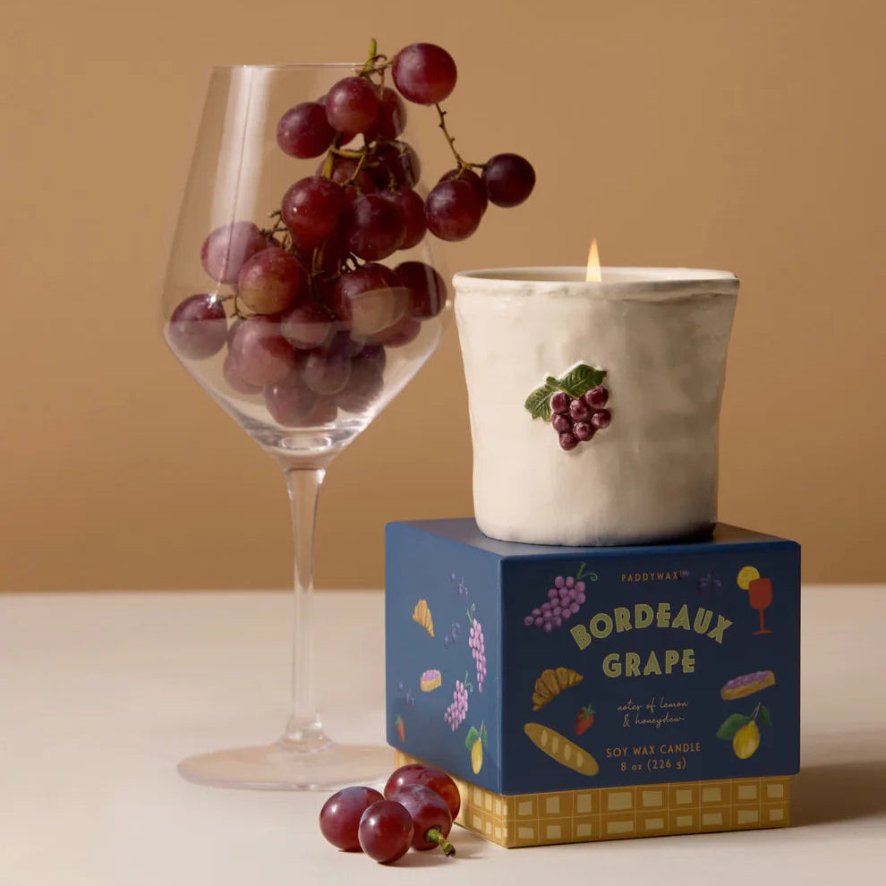 Bistro Grapes Embossed Ceramic Candle Bordeaux Grape Boxed