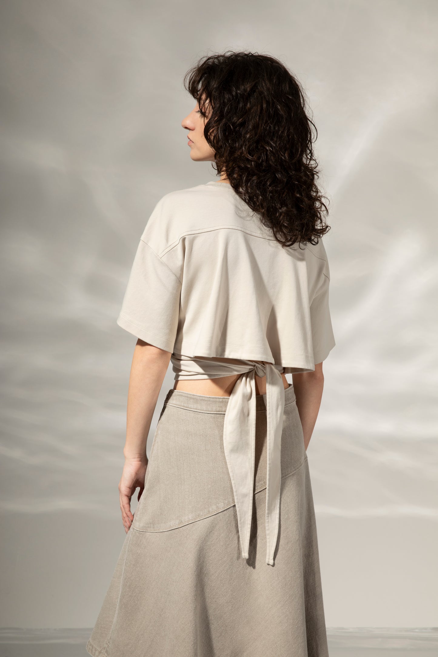 Asymmetric Denim Skirt Sand