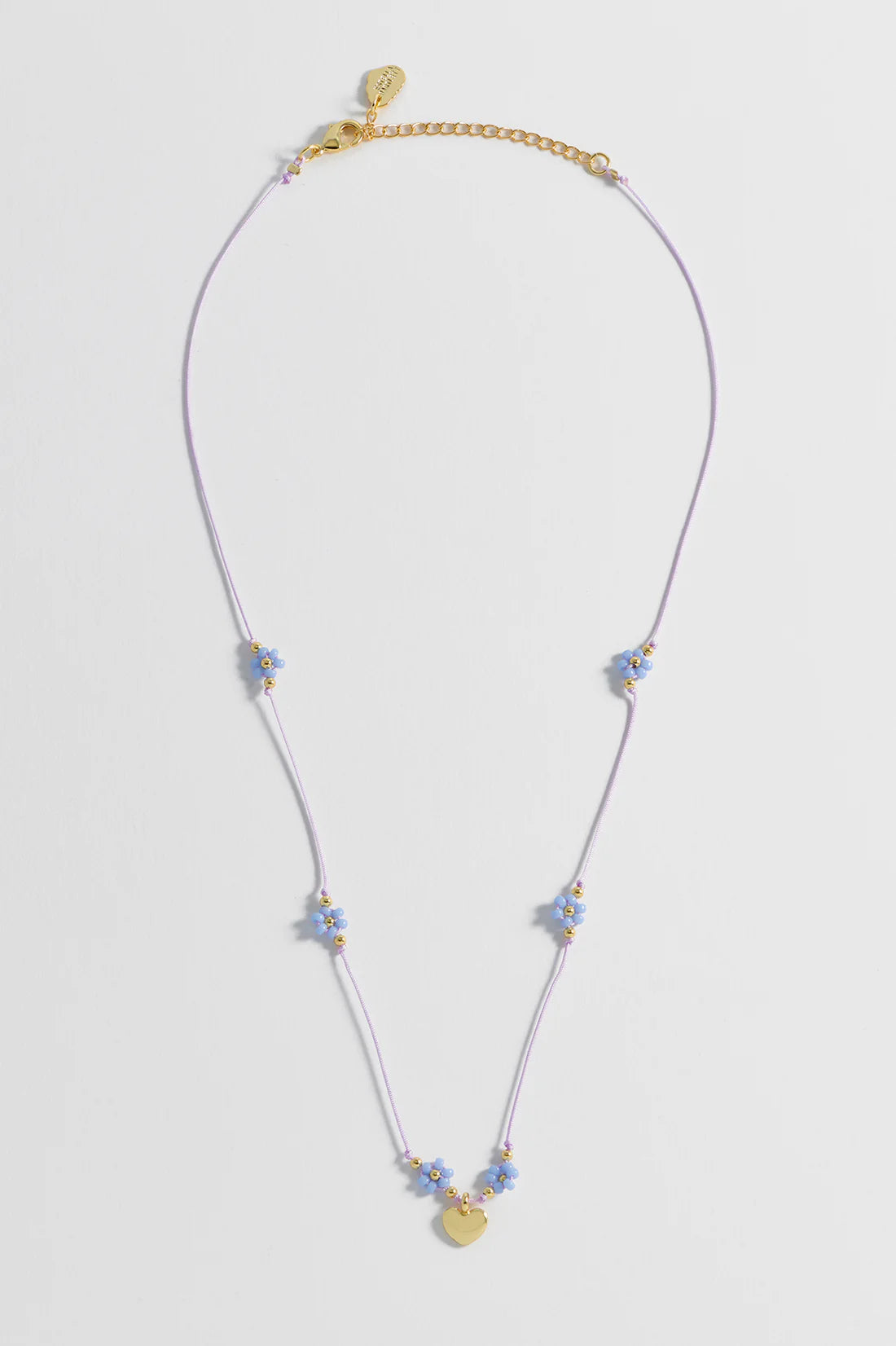 Heart And Blue Flower Miyuki Necklace - Gold Plated