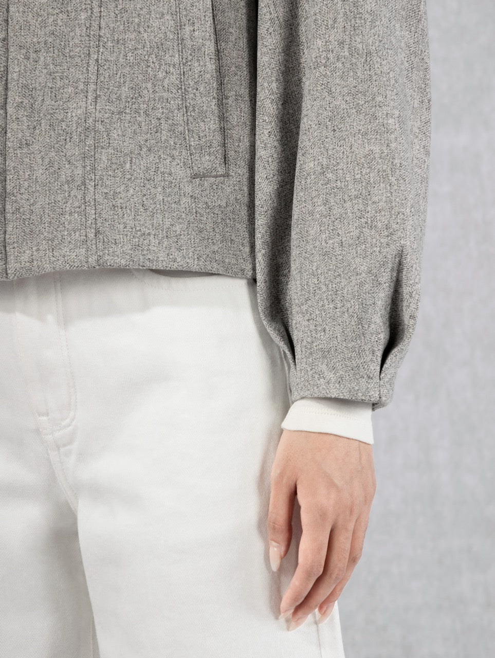 Puff Sleeve Zip Jacket Lt Grey Heather