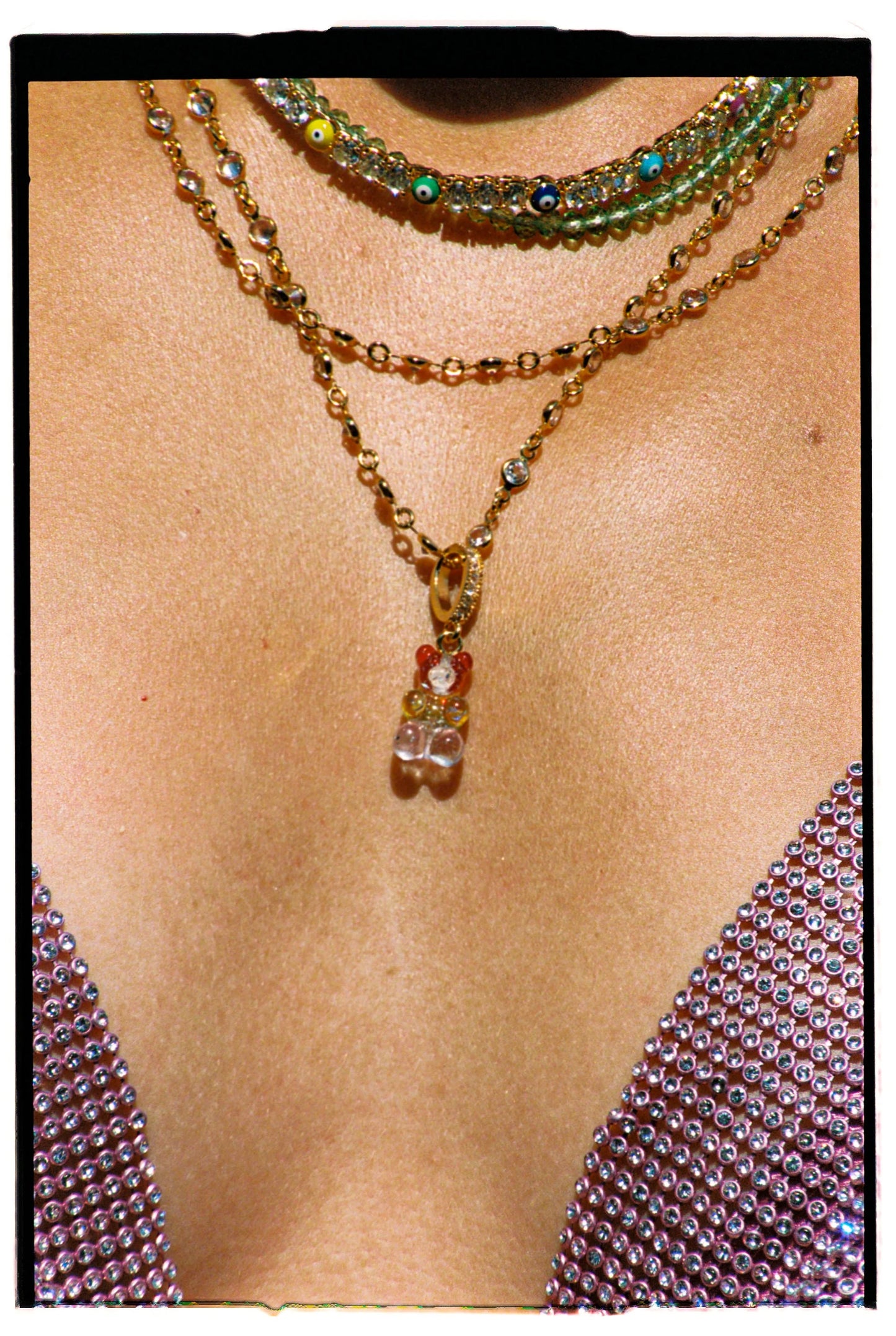 Pave Connector Nostalgia Bear Necklace