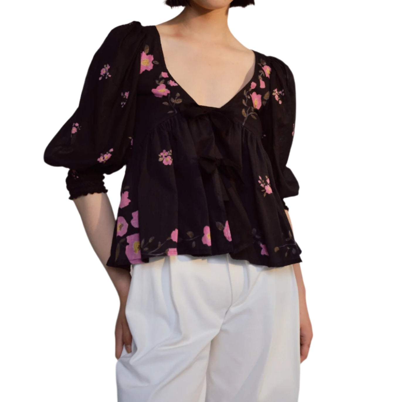 Black Floral Blocks Ester Top
