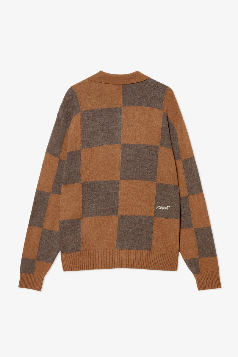 Dark Chocolate Checked Cardigan Polo