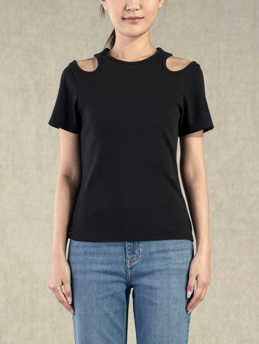 Shoulder Cut Out Tee Moonless Night