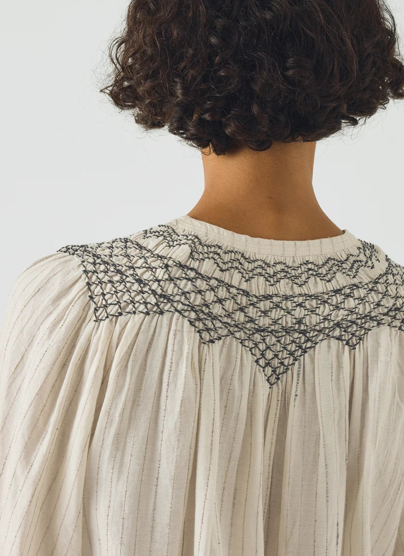 Smocked Neck Cotton Silk Mulmul Top