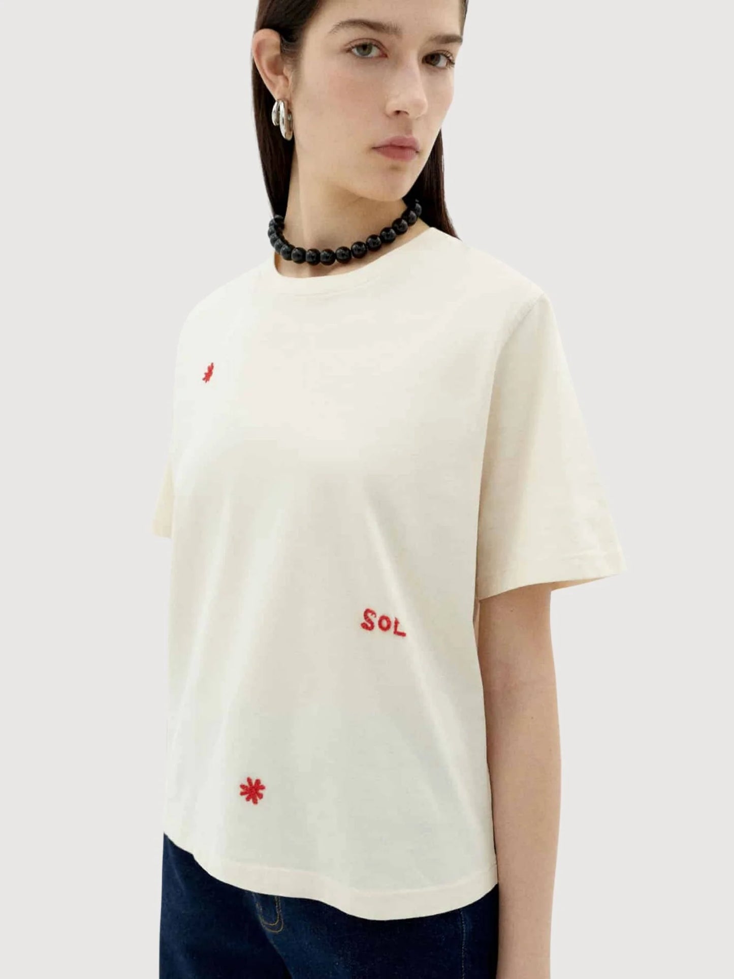 Solsol White Lucia Short Sleeve Tee