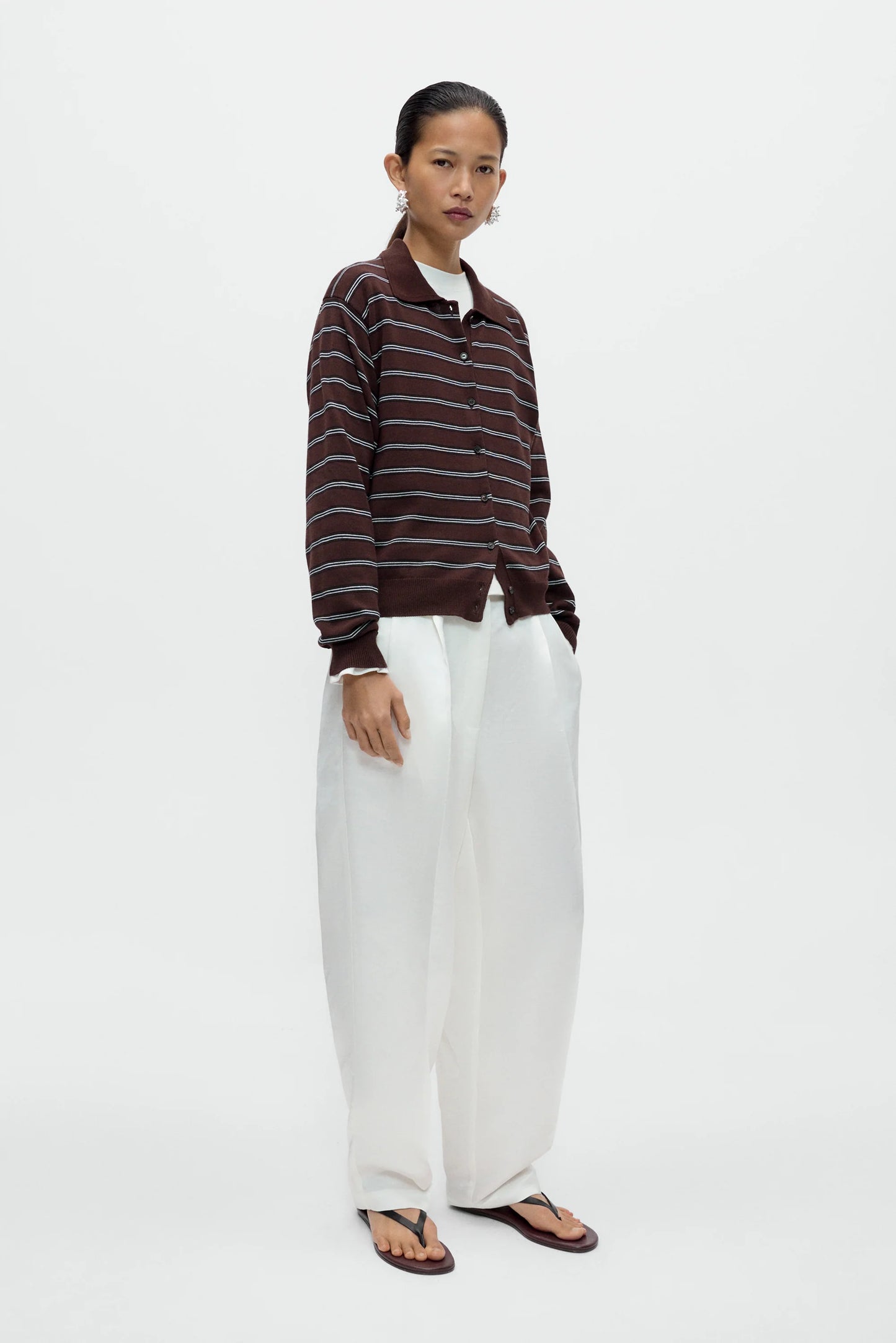 Organic Cotton Striped Polo Cardigan