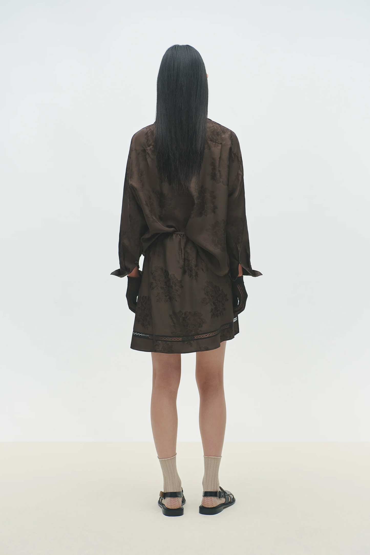 Dark Brown Jacquard Skirt Pants