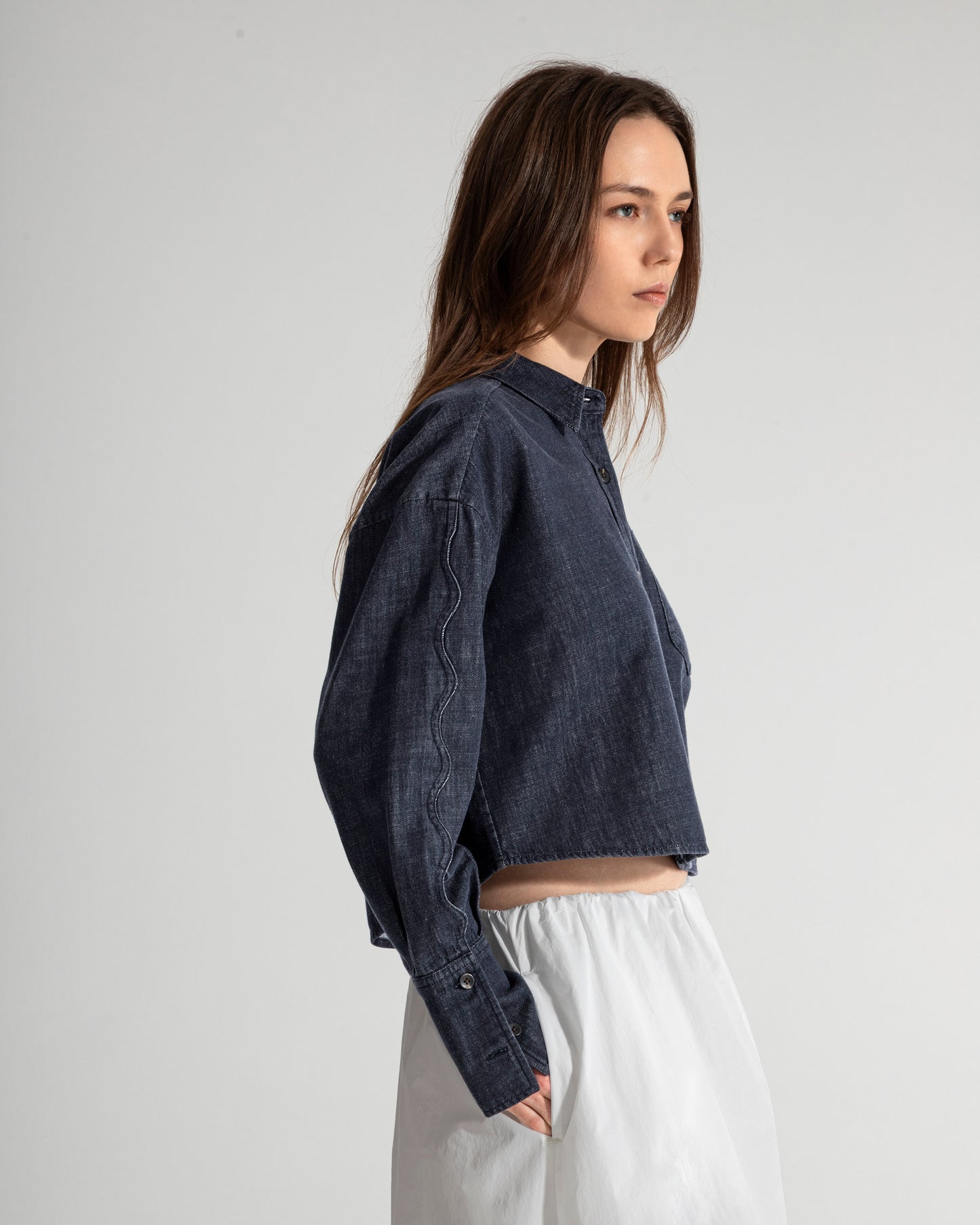 Motif Sleeve Denim Shirt