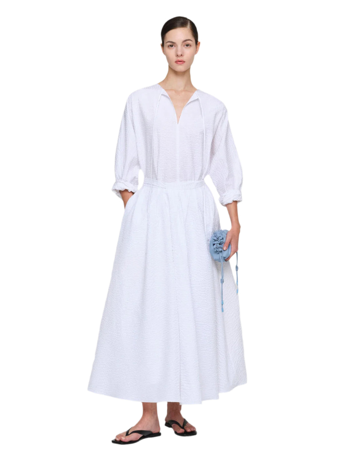 In Good Company | dresses for women - Seersucker "Graeber" Dress | White | kapok In Good Company | dresses for women - Seersucker "Graeber" Dress | White | kapok