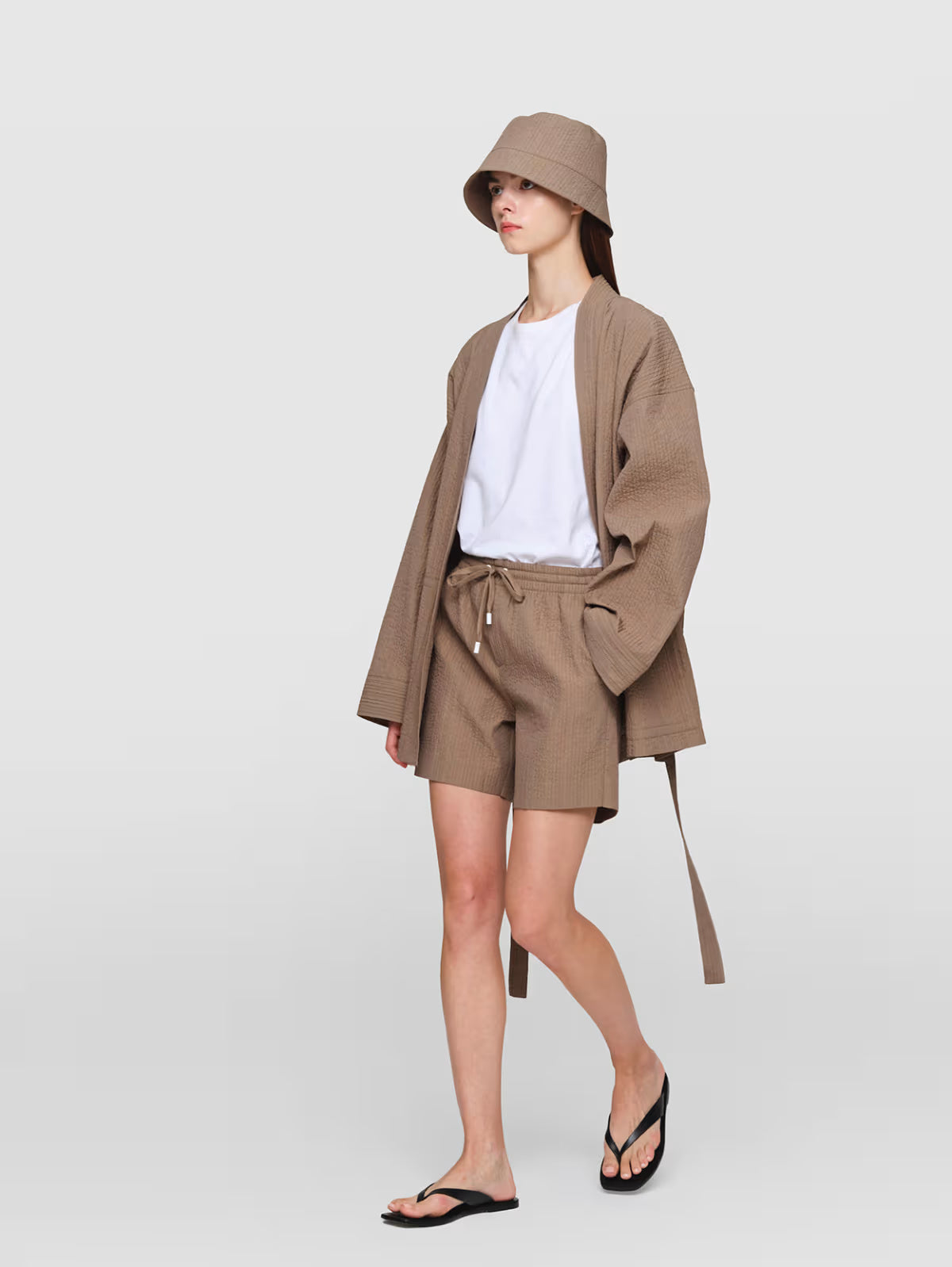 Khaki Philip Corrugated Cotton Shorts