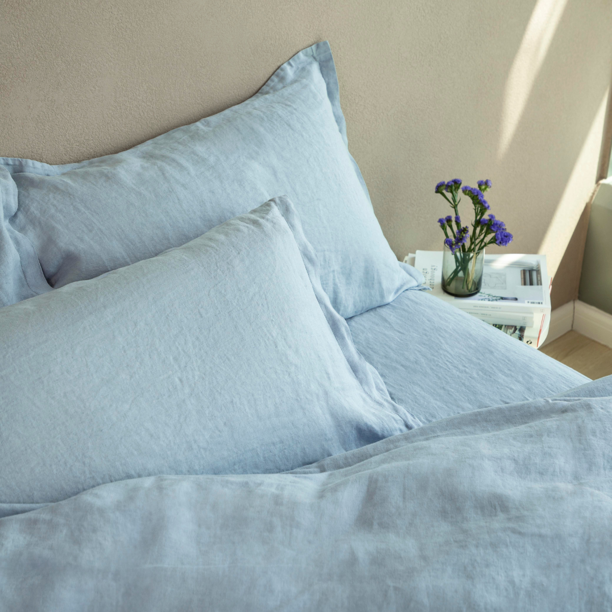 Twin Linen Fitted Sheet Blue Fog
