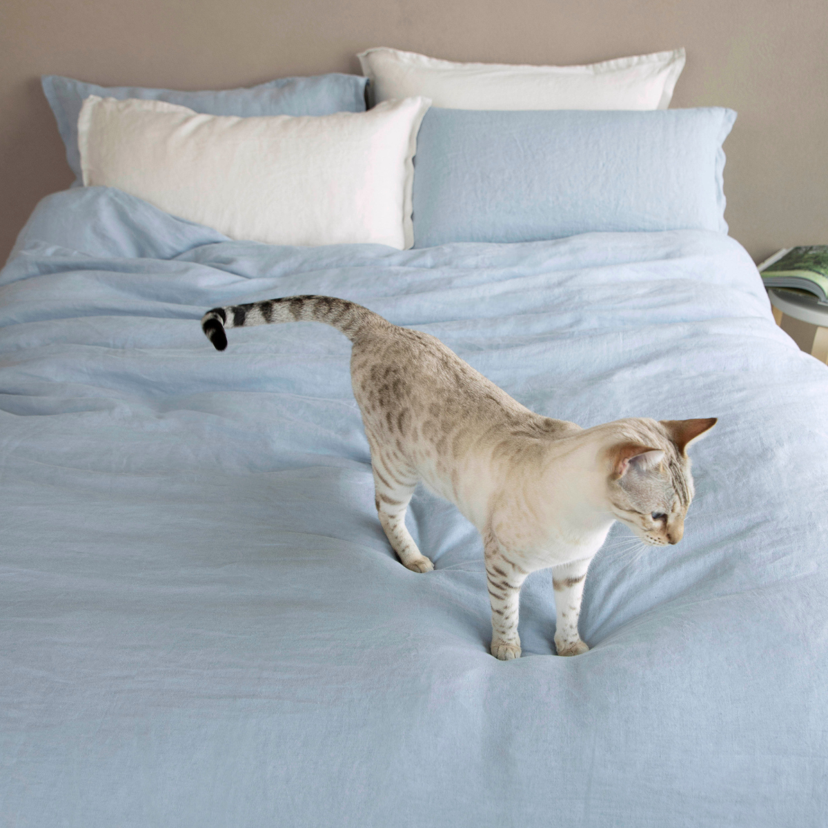 Queen Linen Duvet Cover Blue Fog