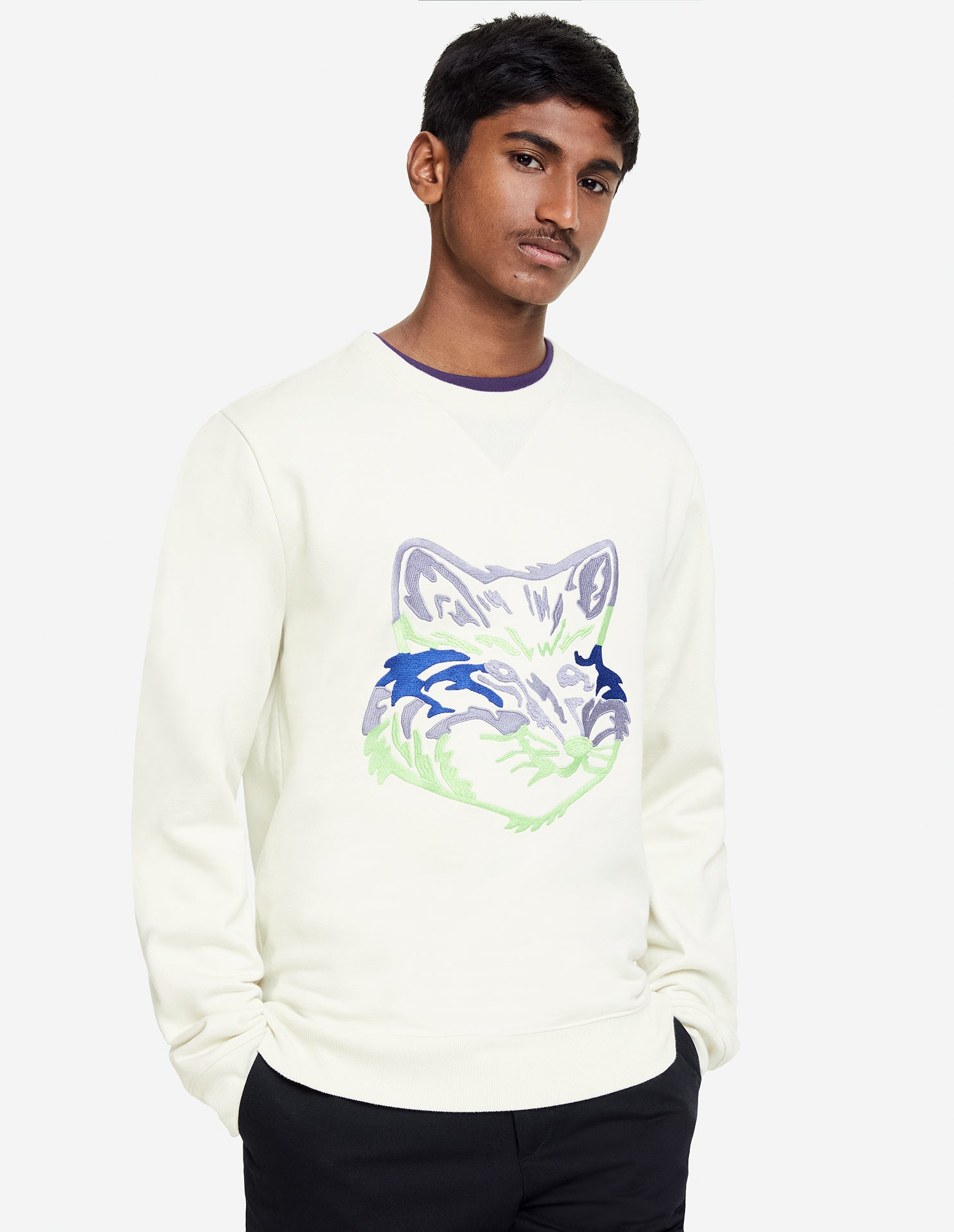 Big Fox Embroidery Regular Sweatshirt Ecru (Men)