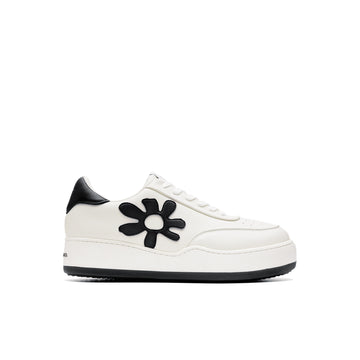 Low-Top Vegan Leather Trainers - White With Black