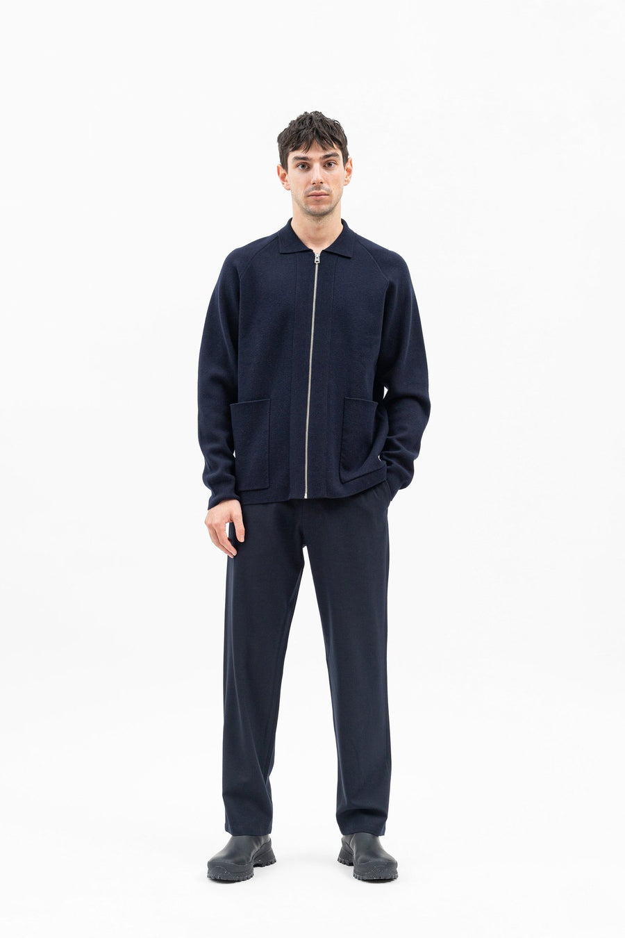 Bjarne Merino Cotton Milano Full zip jacket Dark Navy