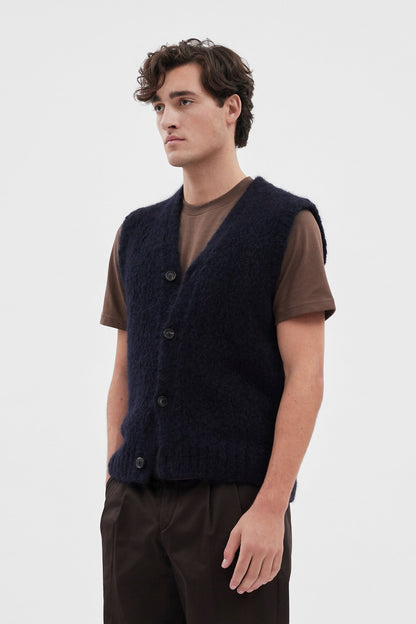 August Flame Alpaca Cardigan Vest Navy