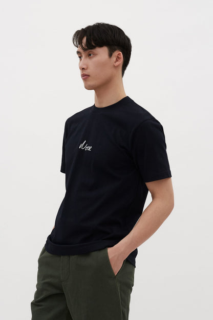 Johannes Organic Chain Stitch Logo T-shirt Dark Navy