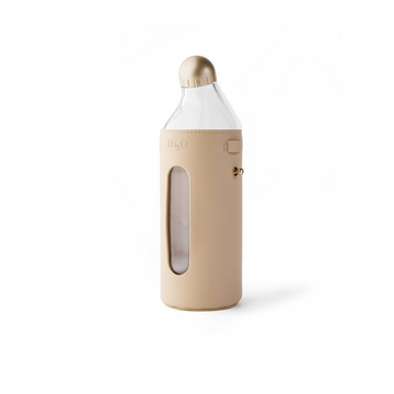Sport Bottle with Vegan Leather Sleeve & Strap Light Cream