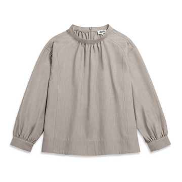 Band Collar Gathered Blouse Heather Taupe