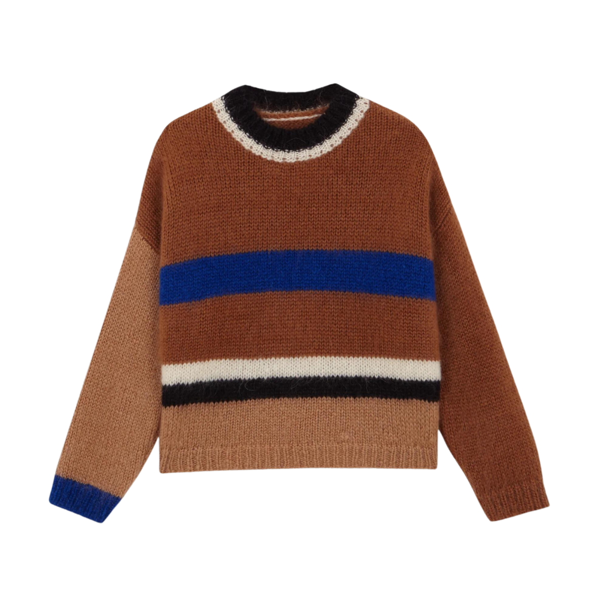 Mohair Striped Sweater Camel/Blue/Black