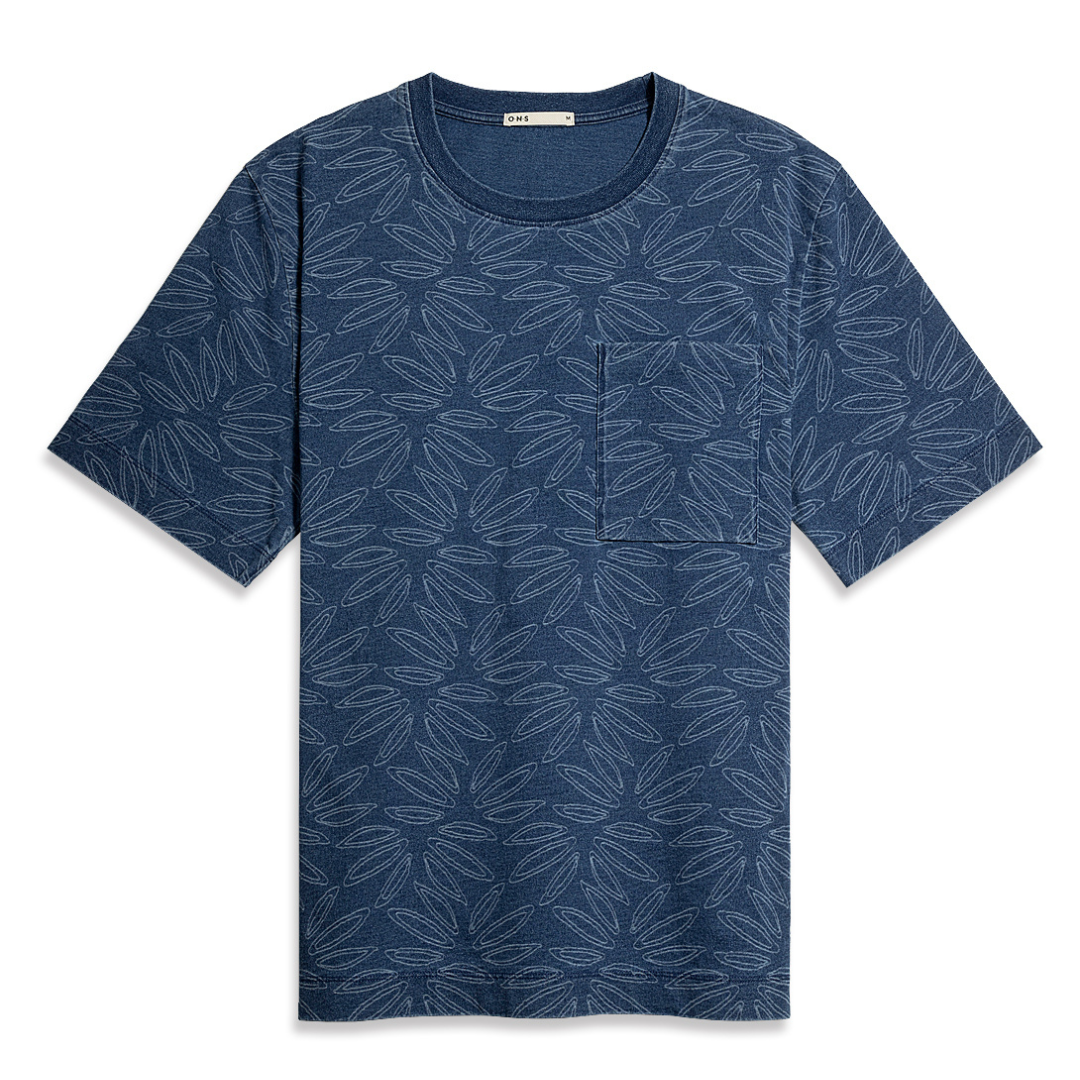 Baseile Pocket Indigo Tee Mid Indigo Laser Pattern P3013