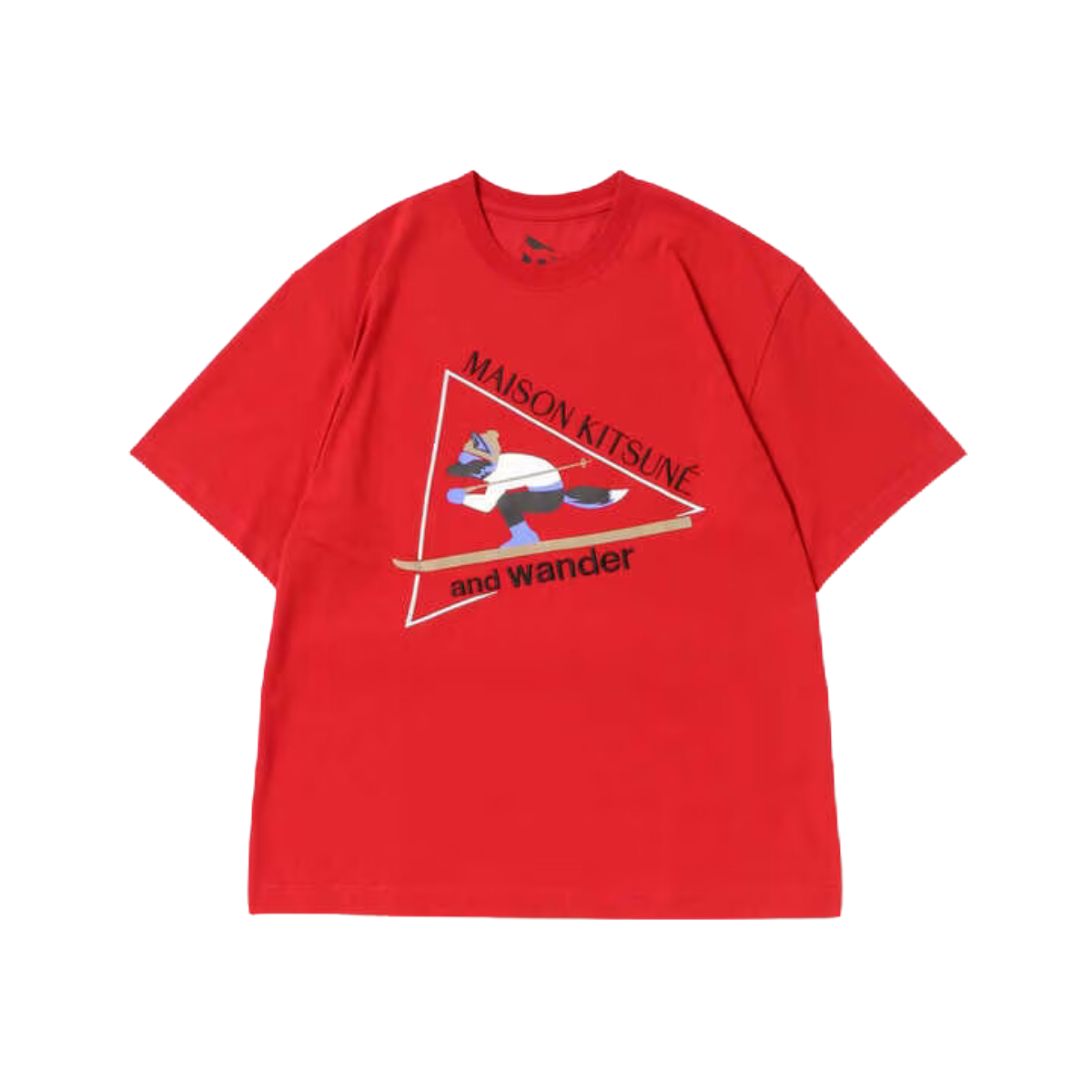 Maison Kitsune x and wander Skiing Fox Dry Cotton T Red (unisex)