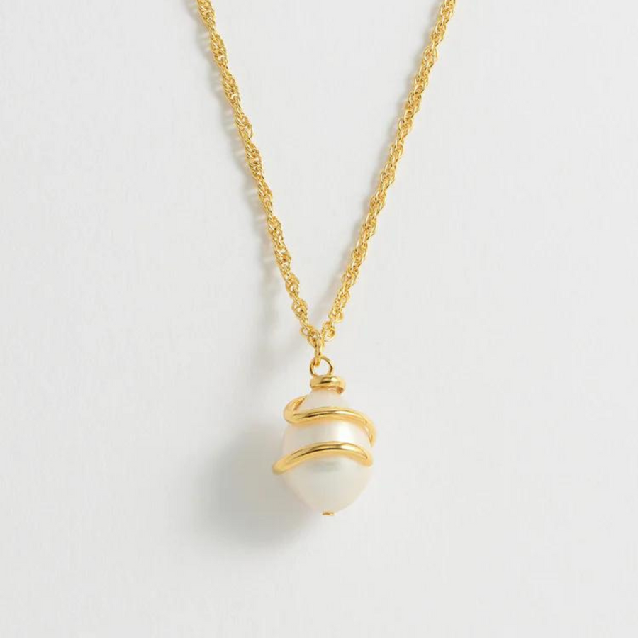Pearl Wrap Pendant Rope Necklace - Gold