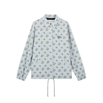 Coach Jacket In Floral Printed Nylon Grey Blue Bouquet Allover (women)