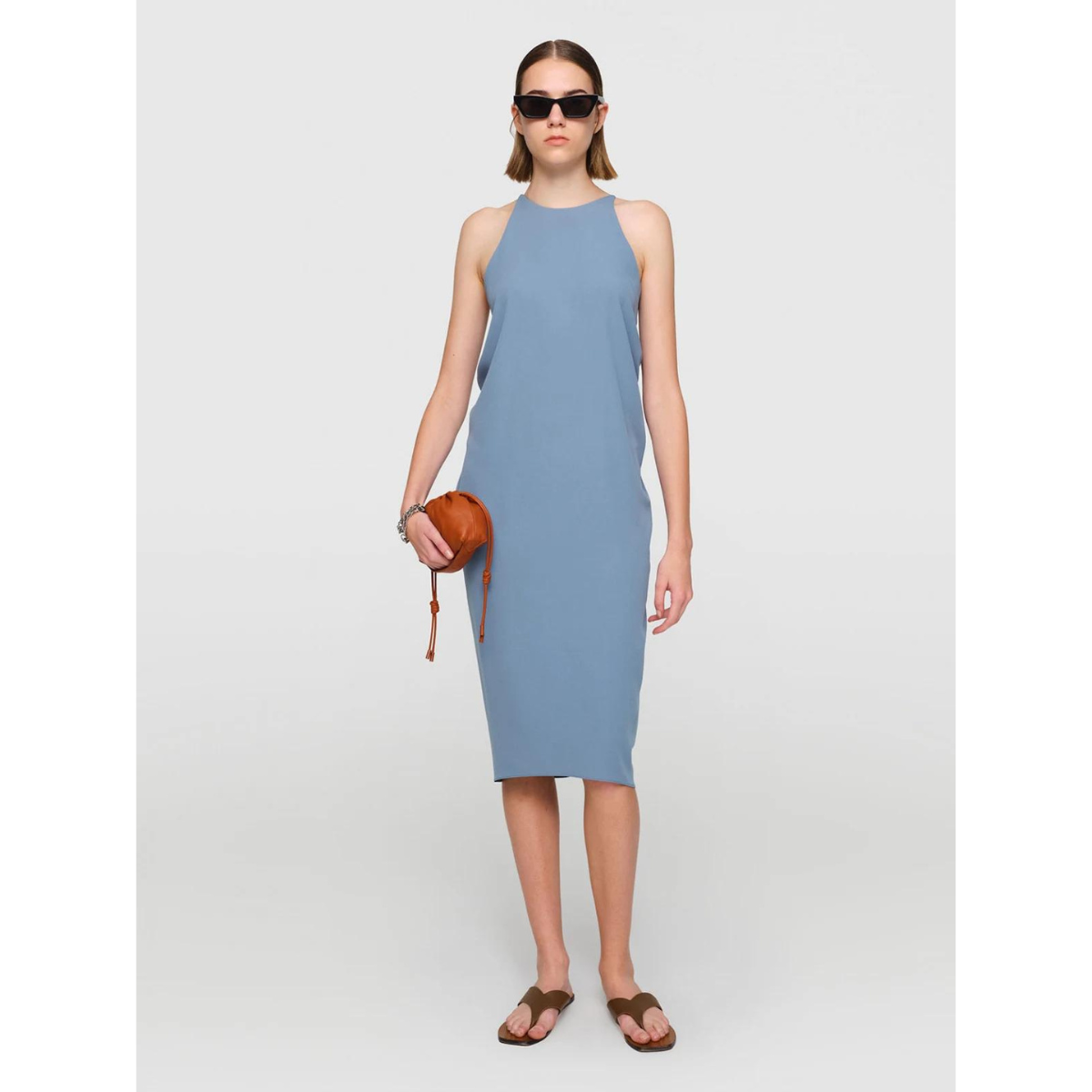 Crepe "Sienna" Draped Back Dress Seafoam