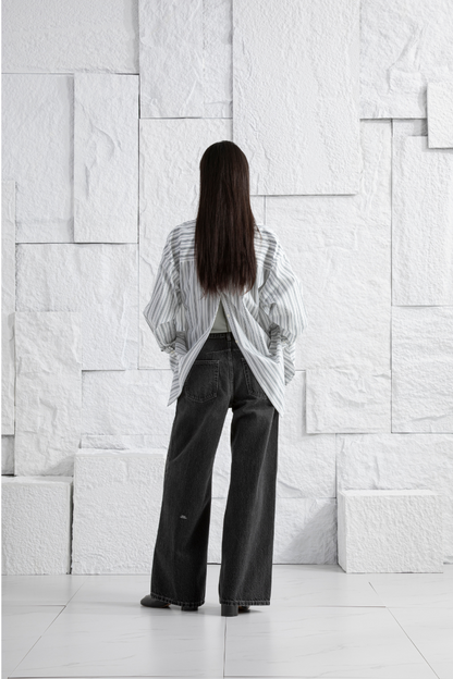 Striped Back Slit Shirt