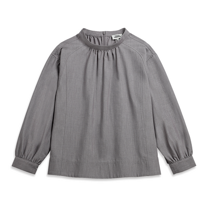 Band Collar Gathered Blouse Heather Grey