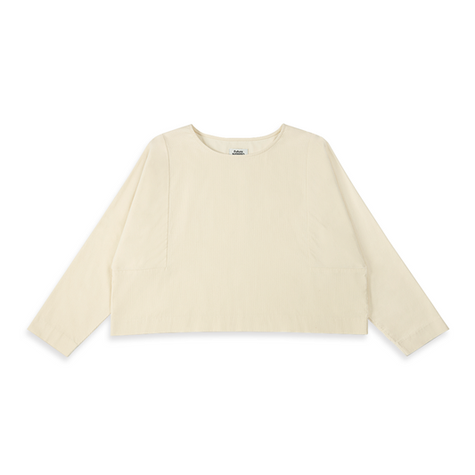 Wide Neck Cropped Blouse Ivory