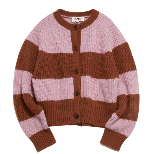 Brown Pink Stripe Foxtail Cardigan (Women)