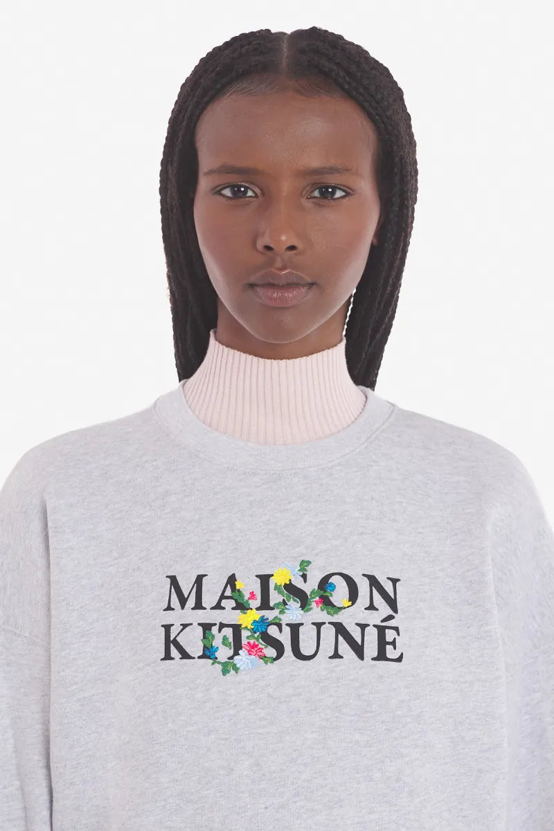 Maison Kitsune Flowers Comfort Sweatshirt Light Grey Melange (women)