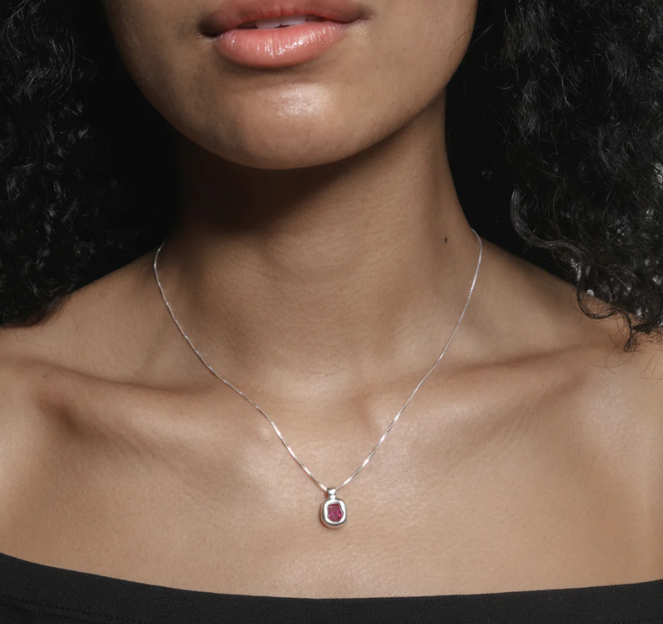 Pink Kunzite Gemstone Pendant with Box Chain