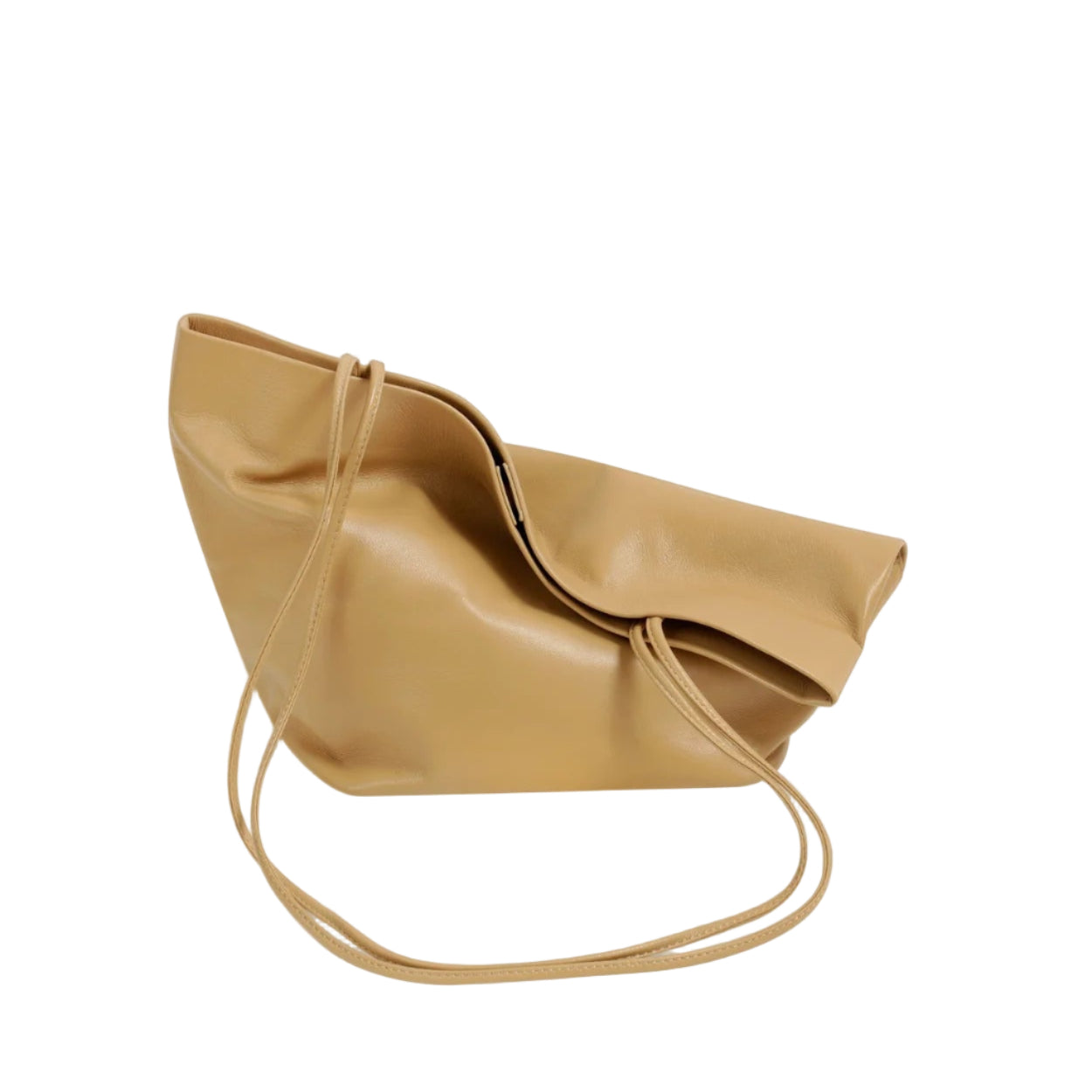 Camel Slim Lamb Basket Woven Shoulder Bag