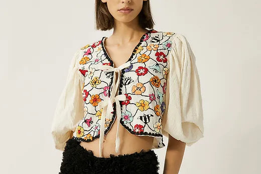 Diamantina Hand-Embroidered Blouse Ivory