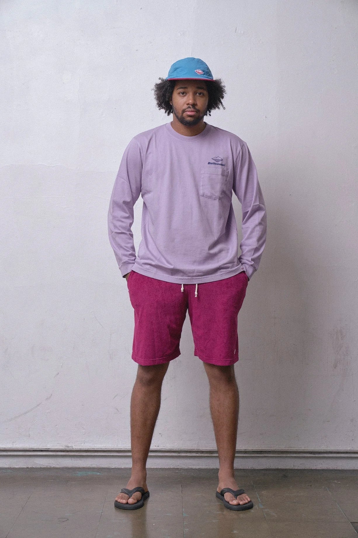 Team L/S Pocket Tee Lavender x Navy