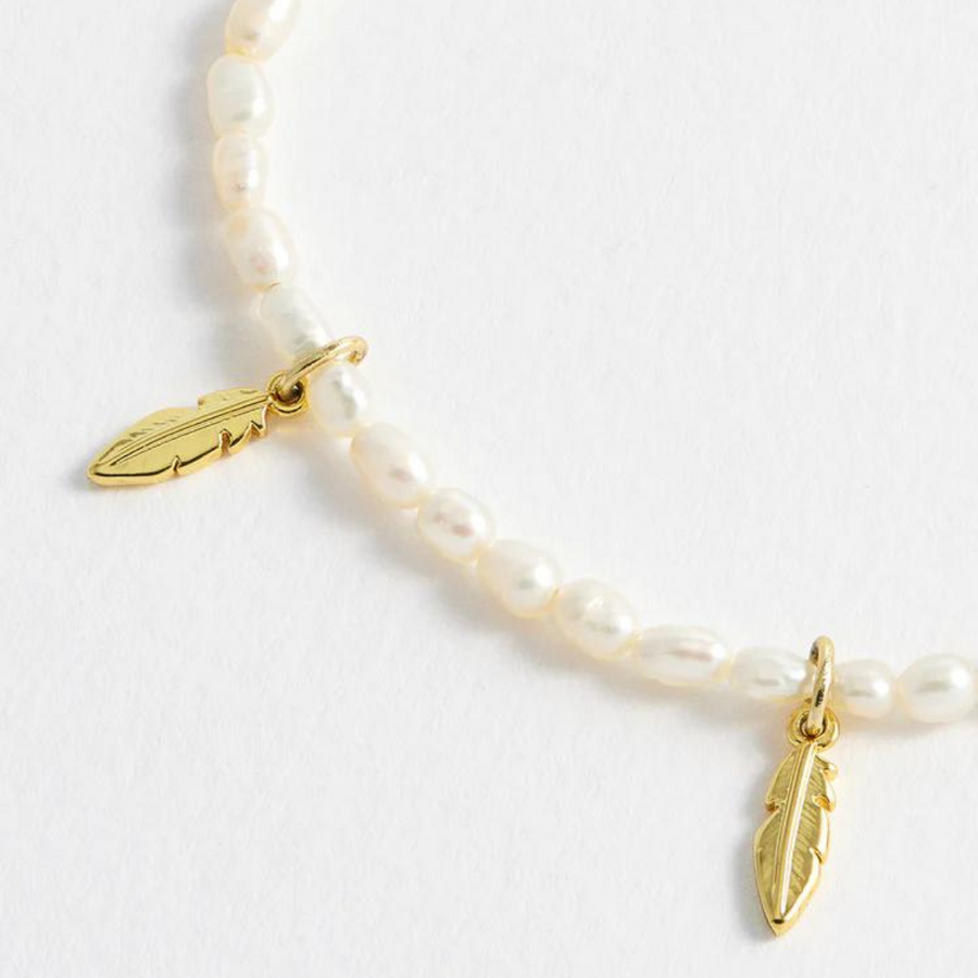Pearl Triple Feather Bracelet - Gold Plated