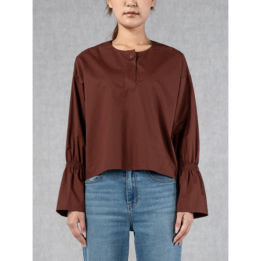 Collarless Button Blouse Ruby Wine