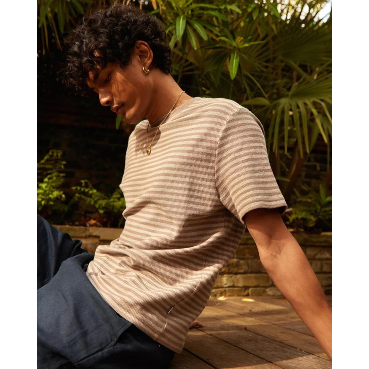 Dean SS Tee Tonal Stripe Brown