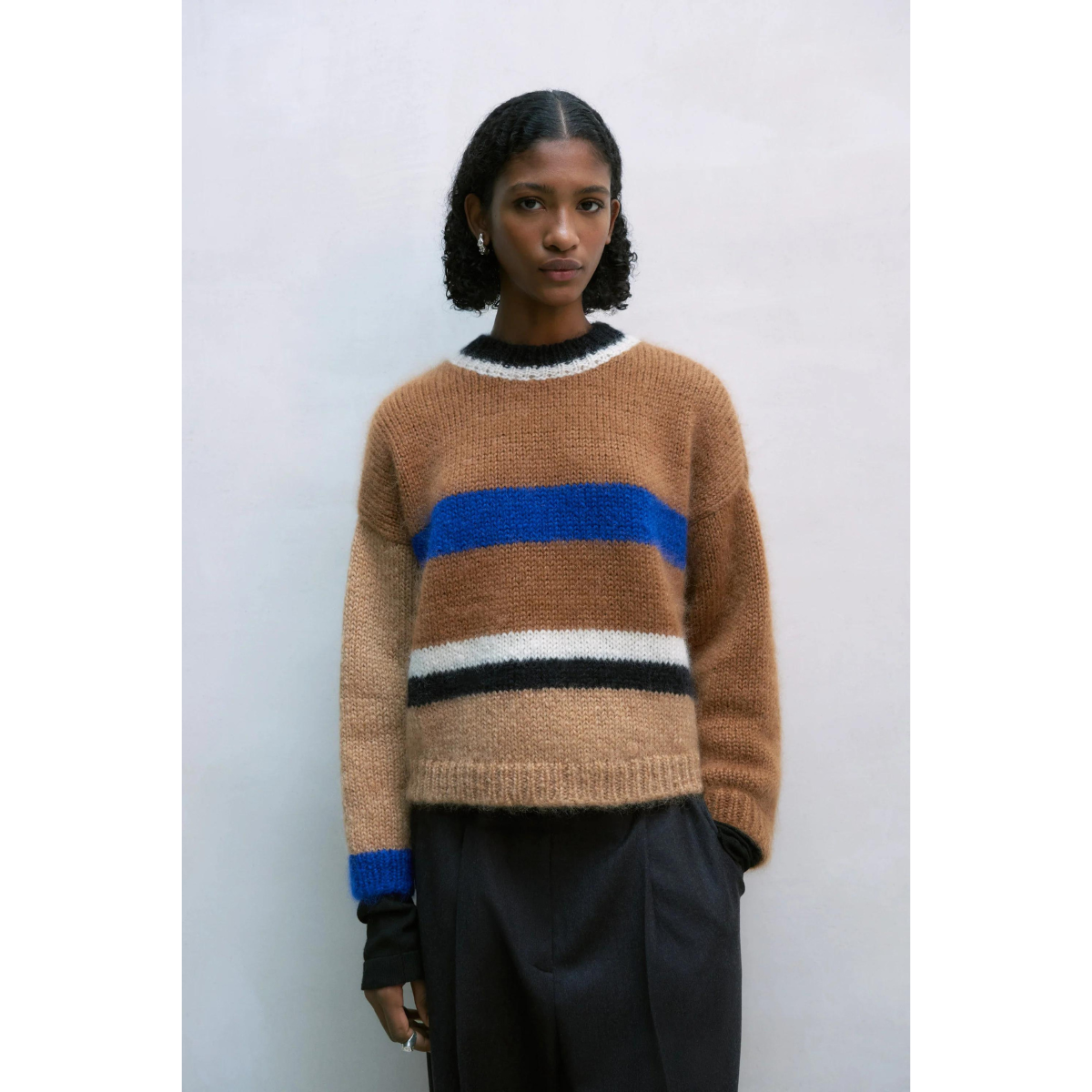 Mohair Striped Sweater Camel/Blue/Black