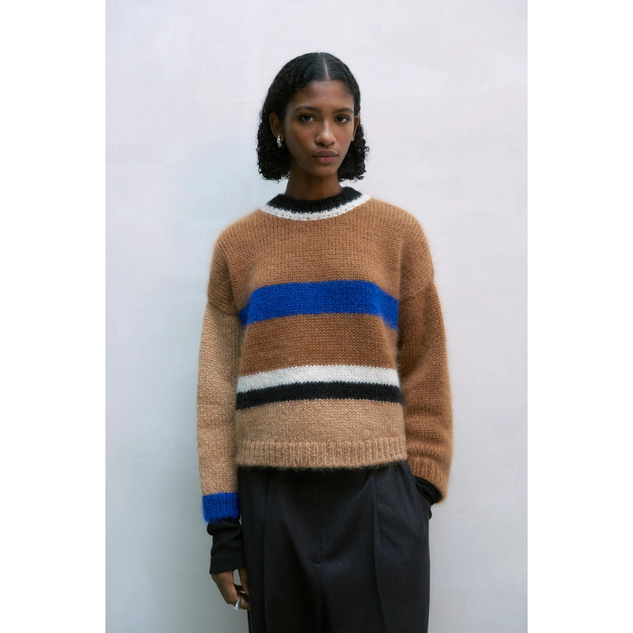 Mohair Striped Sweater Camel/Blue/Black