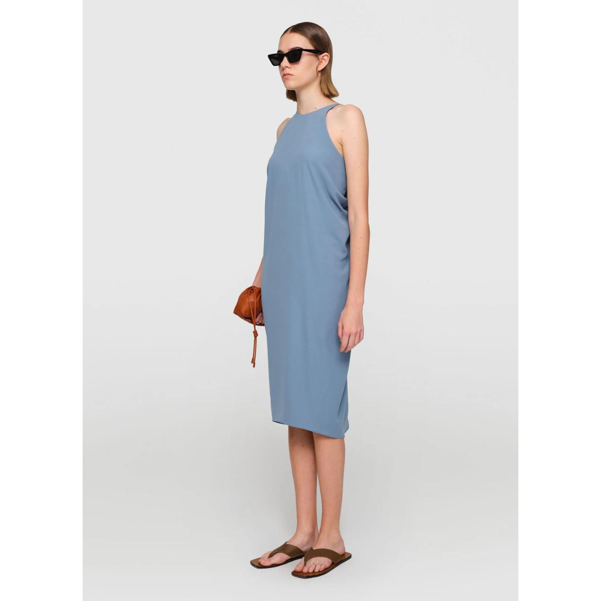 Crepe "Sienna" Draped Back Dress Seafoam