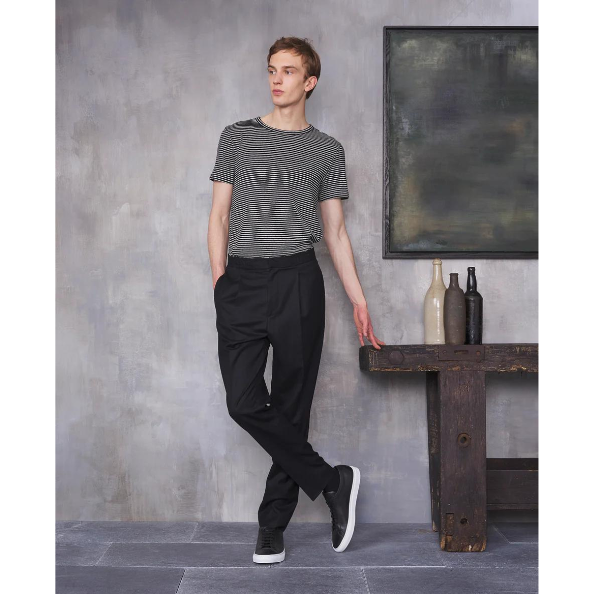 SS Tee Stripe Cotton Linen Black/Ecru